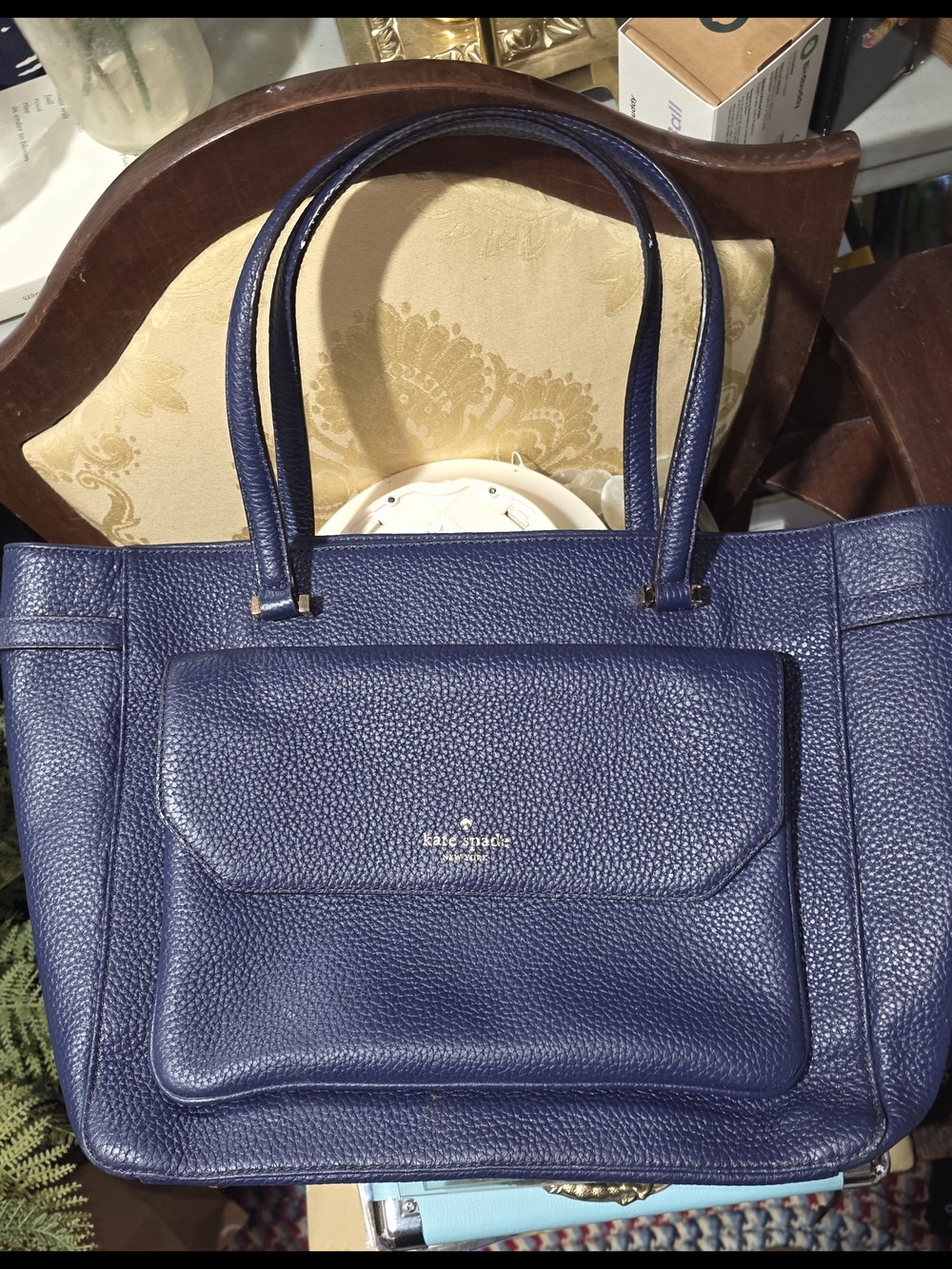 Kate Spade Women's Pebbled Leather Tote Bag - Navy